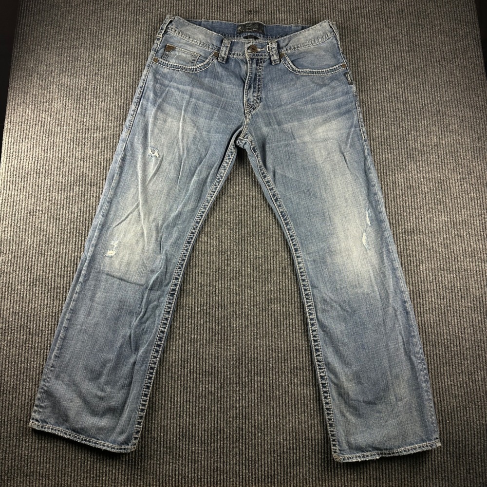Silver Jeans Co Zac Relaxed Straight Leg Jeans Light Wash 36x32 Mens Distressed